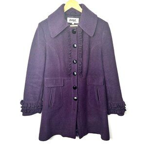 Vintage Pizazz Womens Coat Wool Winter Ruffled Placket & Sleeves Purple Size 12